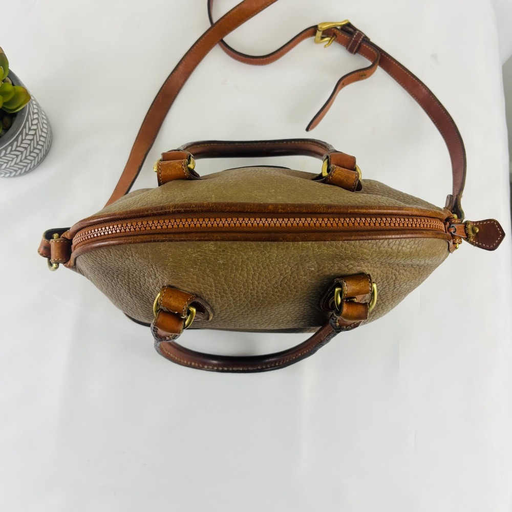 Vtg. Dooney & Bourke All Weather Leather Domed Satchel Taupe British Tan Bag - Picture 12 of 15